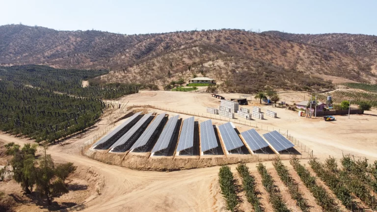 Agrícola Talhuén en María Pinto, cliente de Rising Sun Chile, quien desarrolló su primera planta solar de 676 paneles lo que equivale a 365 kWp, dejando de emitir 236 toneladas de CO2 al año.